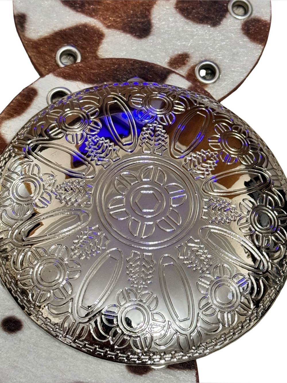 HAUTE HIPPIE Meghan Faux Cow Disc Belt S/M Brown/White $40 Retail NWT - Picture 5 of 8